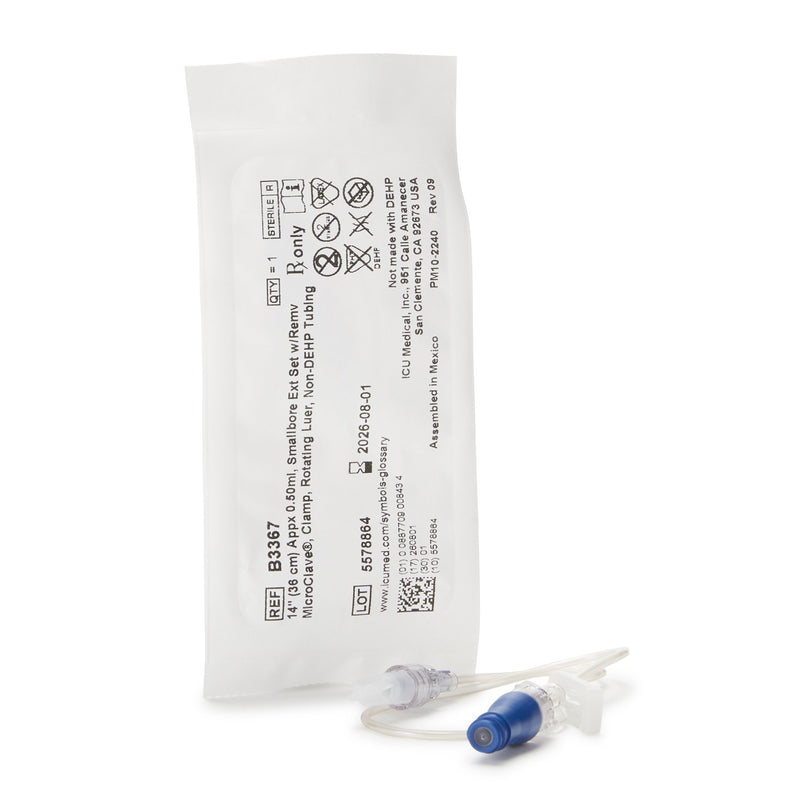 IV Extension Set ICU Needle-Free Port Small Bore 14 Inch Tubing (Case of 50)