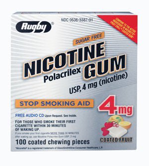 Rugby Stop Smoking Aid Gum 4 mg Fruit Flavor (Pack of 100)