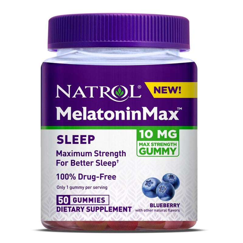 Natrol MelatoninMAX 10 mg Sleep Gummies Blueberry (Bottle of 50)