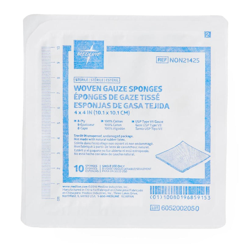 Gauze Sponge Medline 4 X 4 Inch 8-Ply Sterile 10 per Tray (Case of 1280)