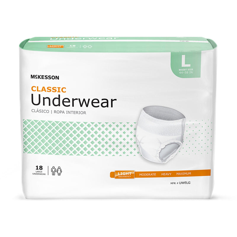 McKesson Classic Light Absorbency Incontinence Underwear, Large (Case of 72)