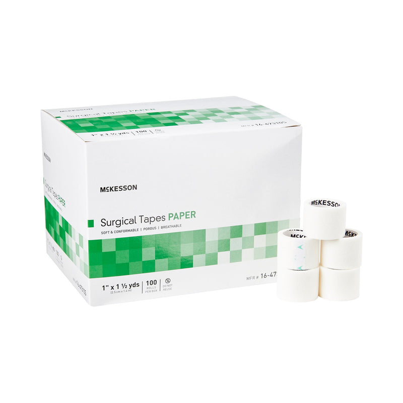 McKesson Paper Medical Tape, 1 Inch x 1-1/2 Yard, White (Case of 8 Boxes)
