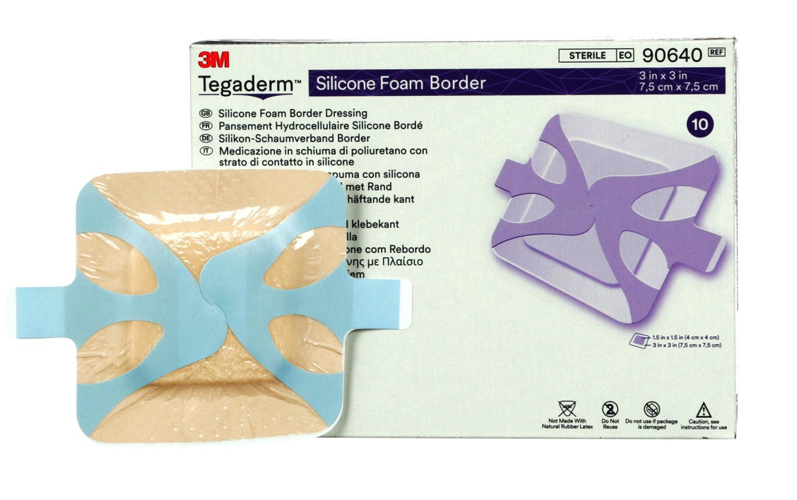 Foam Dressing 3M Tegaderm 3 X 3 Inch With Border Film Backing Silicone Adhesive Square Sterile 