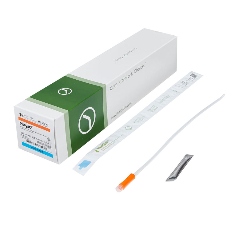 Urethral Catheter Magic3 Coude Tip Hydrophilic Coated Silicone 16 Fr. 16 Inch Length (Case)