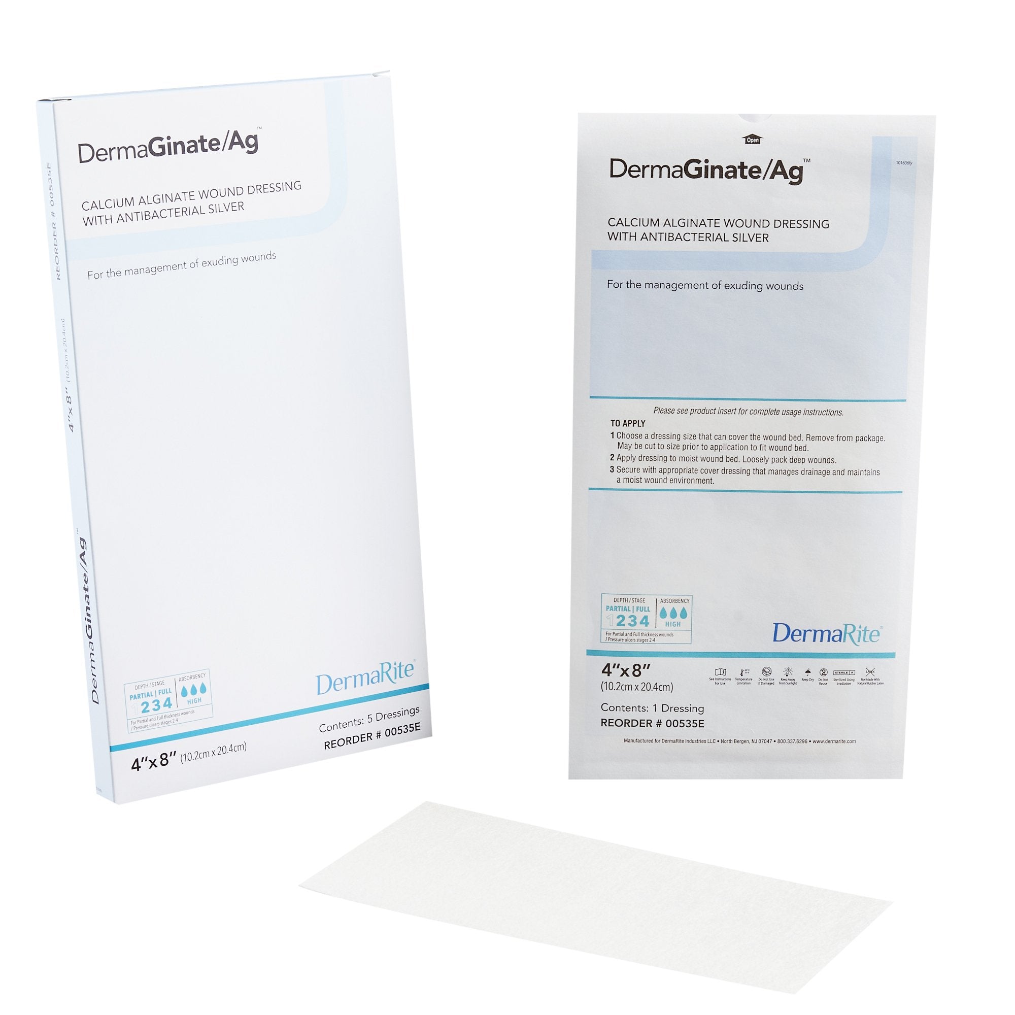 Silver Alginate Dressing DermaGinate/ Ag 4 X 8 Inch Rectangle Sterile 