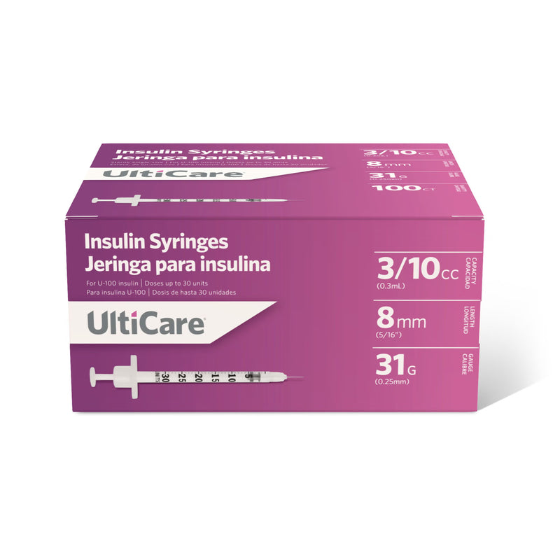 Standard Insulin Syringe with Needle UltiCare 0.3 mL 5/16 Inch 31 Gauge NonSafety Thin Wall
