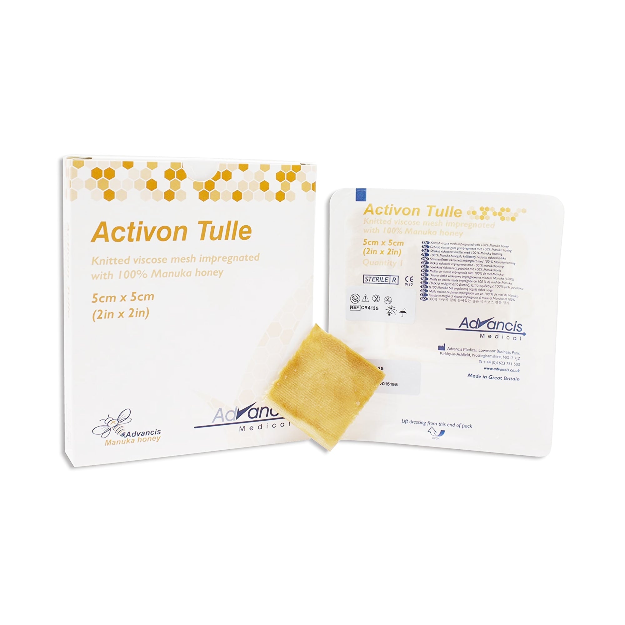 Honey Wound and Burn Dressing Activon Tulle Square 2 X 2 Inch Sterile 