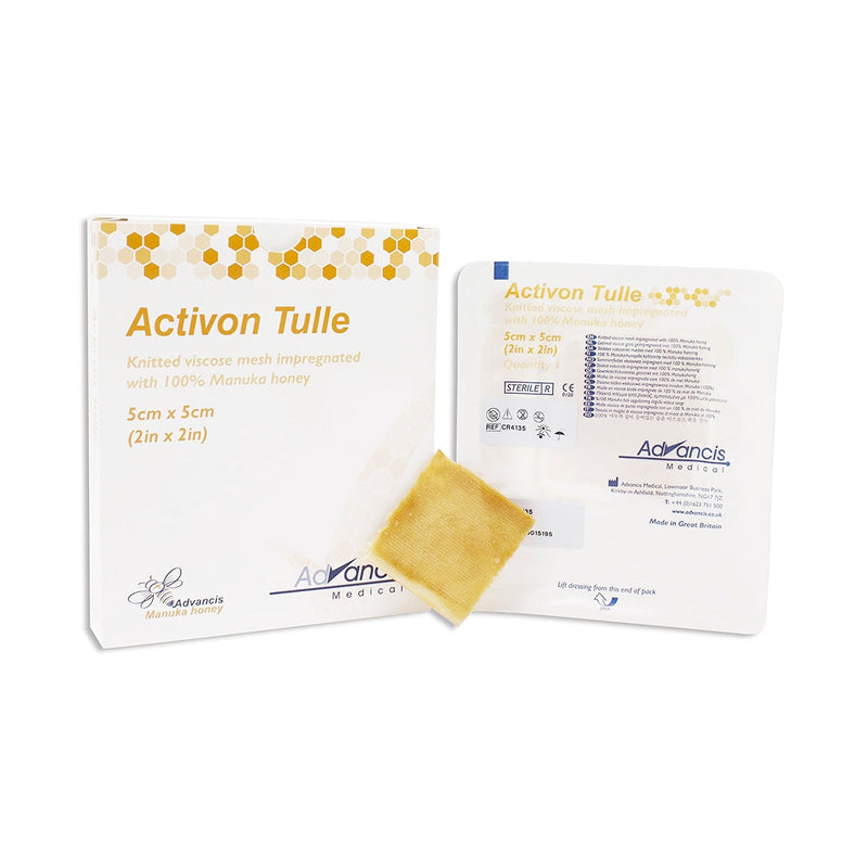 Honey Wound and Burn Dressing Activon Tulle Square 2 X 2 Inch Sterile 