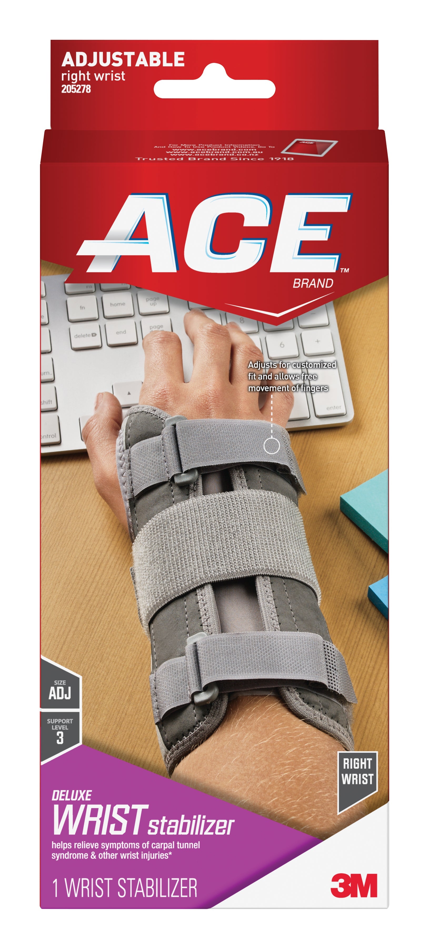 3M Company 3M Ace Right Wrist Brace, One Size Fits Most (12/BX) 