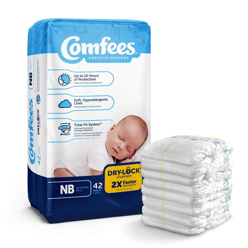 Attends Comfees Premium Baby Diapers, Unisex, Tab Closure, Newborn (Case of 168)