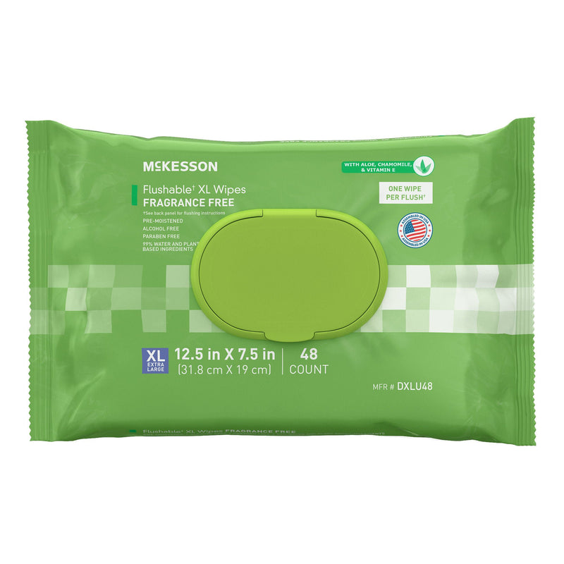McKesson Flushable* Wet Wipes XL - Unscented, 48 Wipes per Pack (Case of 576)