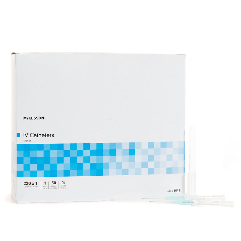 Peripheral IV Catheter McKesson 22 Gauge 1 Inch ETFE Straight Hub Non Blood Control Non-Safety (Case of 1000)