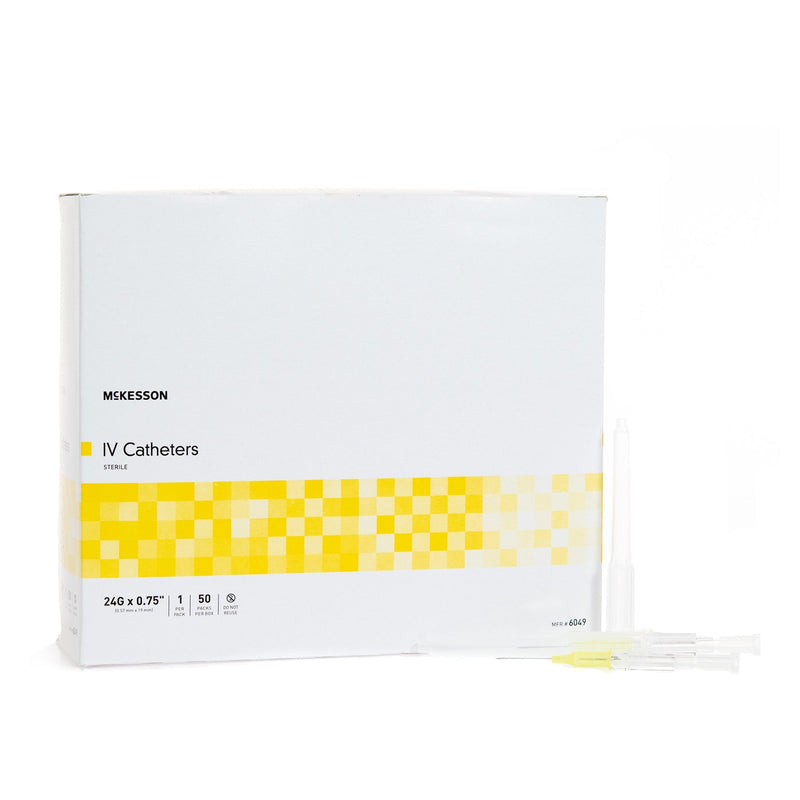 Peripheral IV Catheter McKesson 24 Gauge 3/4 Inch ETFE Straight Hub Non Blood Control Non-Safety 