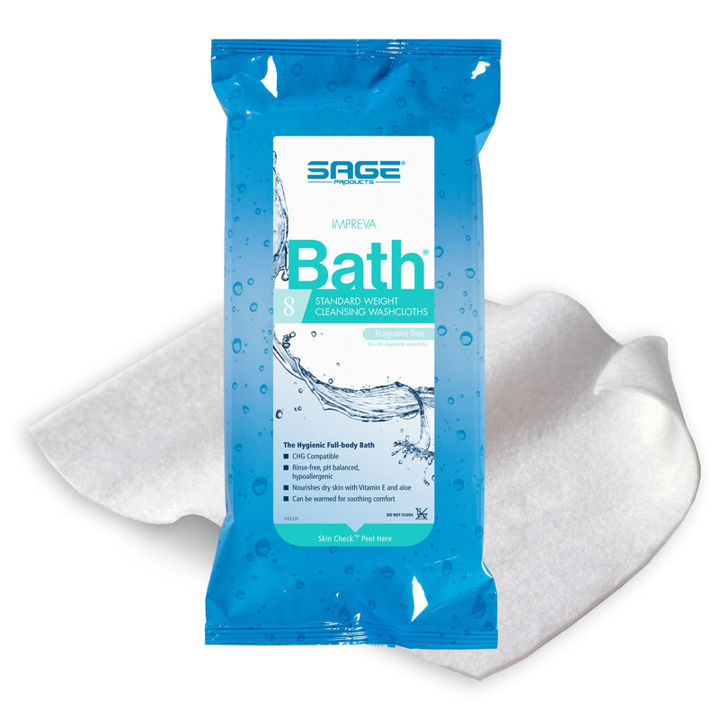 Sage Comfort Bath Rinse-Free Wipes, Aloe, Unscented, Soft Pack (Case of 60)