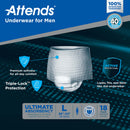 Attends Discreet Men's Underwear, Level 5, Large (Case of 72)