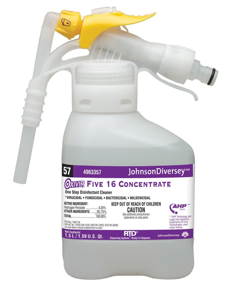 Surface Disinfectant Cleaner Diversey Oxivir Five 16 Peroxide Based RTD Dispensing System Liquid Concentrate 1.5 Liter Bottle Scented NonSterile (Case of 2)