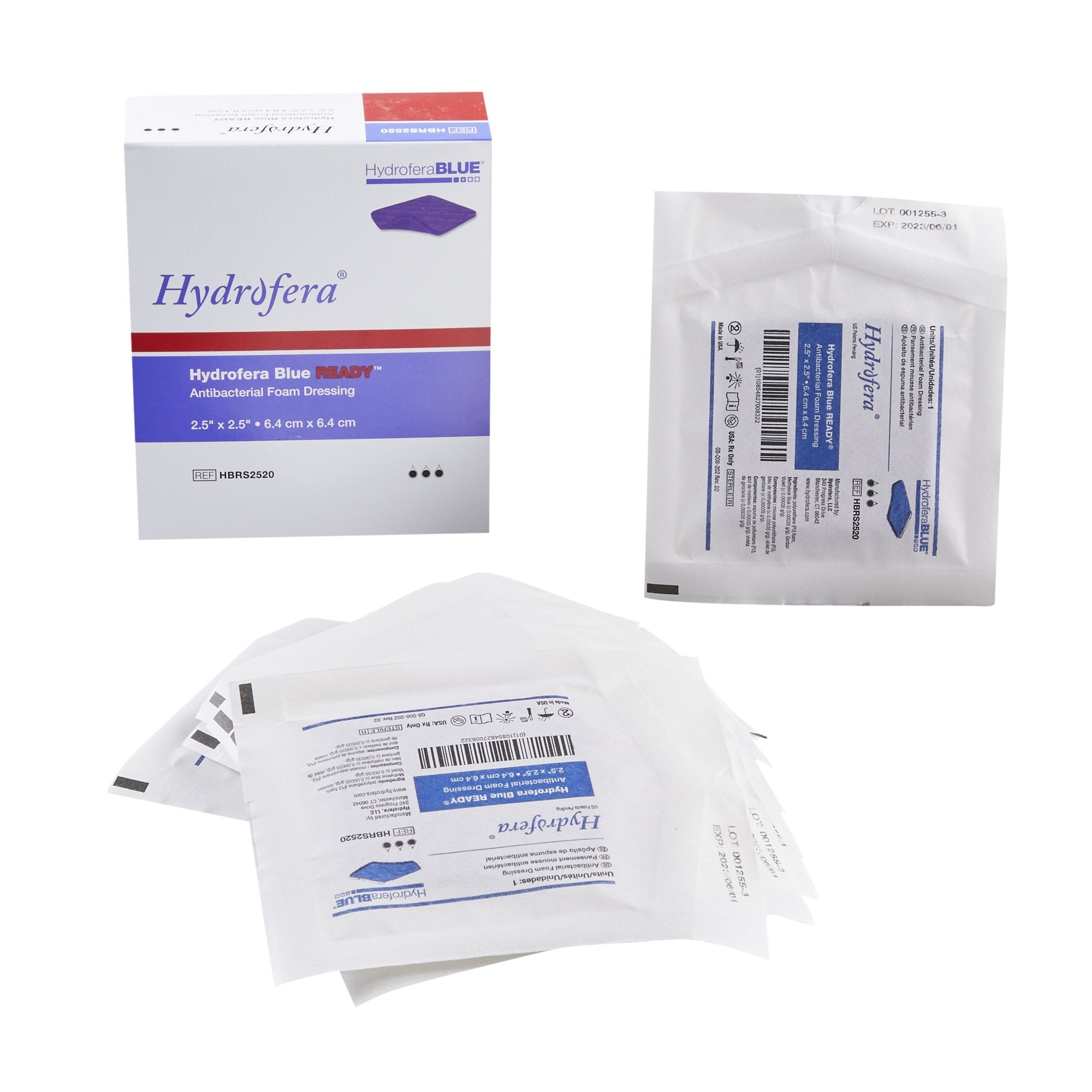 Antibacterial Foam Dressing Hydrofera BLUE READY 2-1/2 X 2-1/2 Inch Without Border Without Film Backing Nonadhesive Square Sterile 