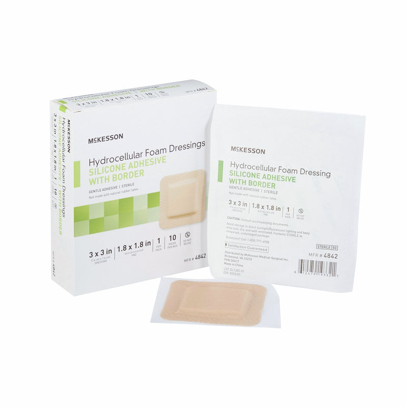 McKesson Brand McKesson Silicone Adhesive with Border Silicone Foam Dressing, 3 x 3 Inch (200/CS) 