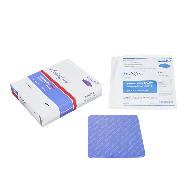 Antibacterial Foam Dressing Hydrofera BLUE READY 8 X 8 Inch Without Border Without Film Backing Nonadhesive Square Sterile (Box of 10)
