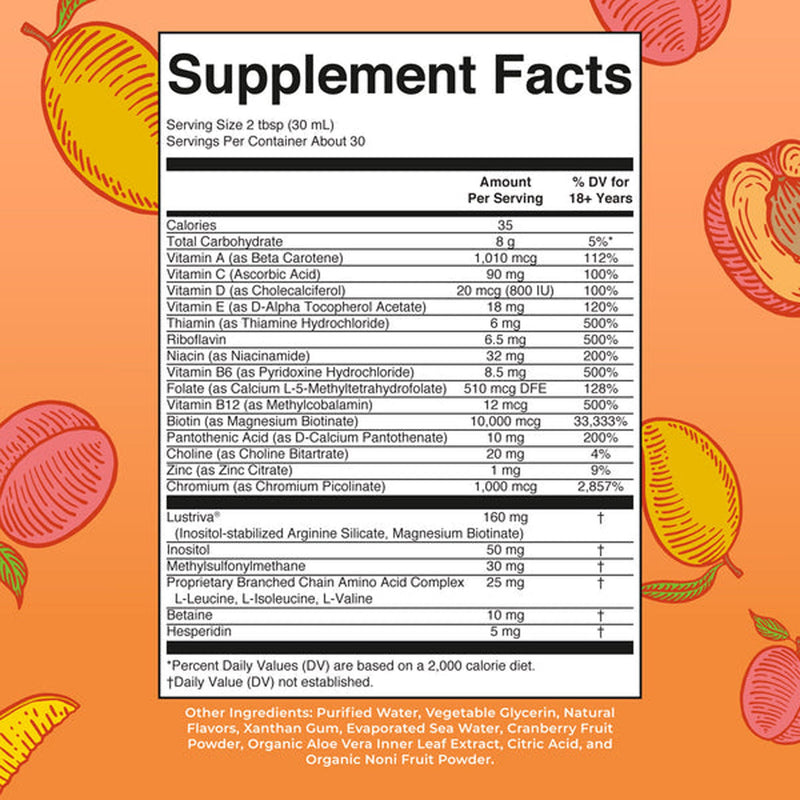 Multivitamin Supplement Mary Ruth's Liquid Morning Multivitamin + Hair Growth Vitamin A / C / D / E 1,010 mcg - 90 mg - 20 mcg - 18 mg Strength Liquid 30 oz. Peach Mango Flavor