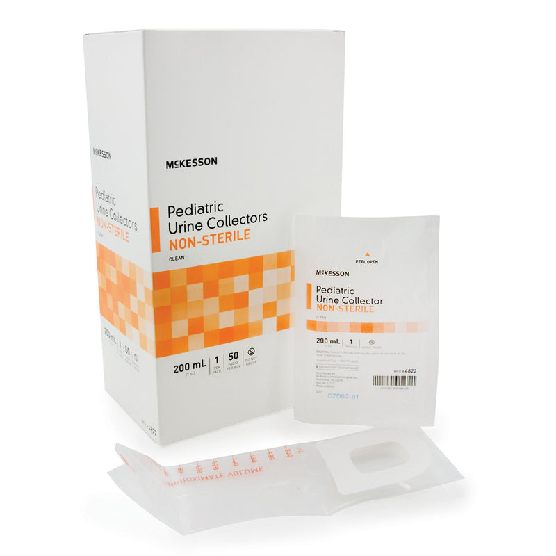Pediatric Urine Collection Bag McKesson 200 mL (7 oz.) Adhesive Closure Unprinted NonSterile (Case)