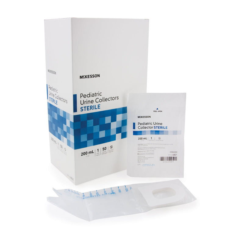 Pediatric Urine Collection Bag McKesson 200 mL (7 oz.) Adhesive Closure Unprinted Sterile (Case of 500)