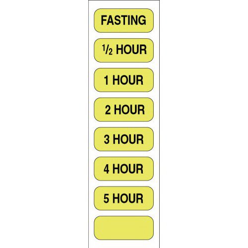 Pre-Printed Label pdc Auxiliary Label Fluorescent Yellow Paper Fasting/1/2 Hour/1 Hour/2 Hour/3 Hour/4 Hour/5 Hour Black Safety and Instructional 1/2 X 1-1/4 Inch (Pack of 100)