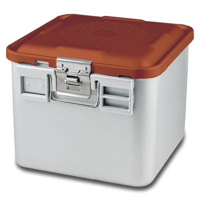 SklarLite Sterilization Container - Half-Size, Standard Lid, Perforated Bottom, 11-1/4" x 11" x 10", Red - 10-4708