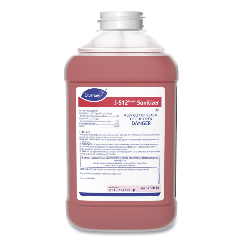 Surface Cleaner / Sanitizer Diversey J-512 Sanitizer Quaternary Based J-Fill Dispensing Systems Liquid Concentrate 2.5 Liter Bottle Chemical Scent NonSterile