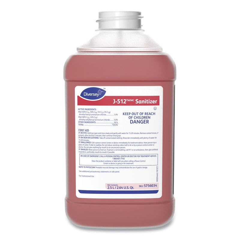 Surface Cleaner / Sanitizer Diversey J-512 Sanitizer Quaternary Based J-Fill Dispensing Systems Liquid Concentrate 2.5 Liter Bottle Chemical Scent NonSterile 