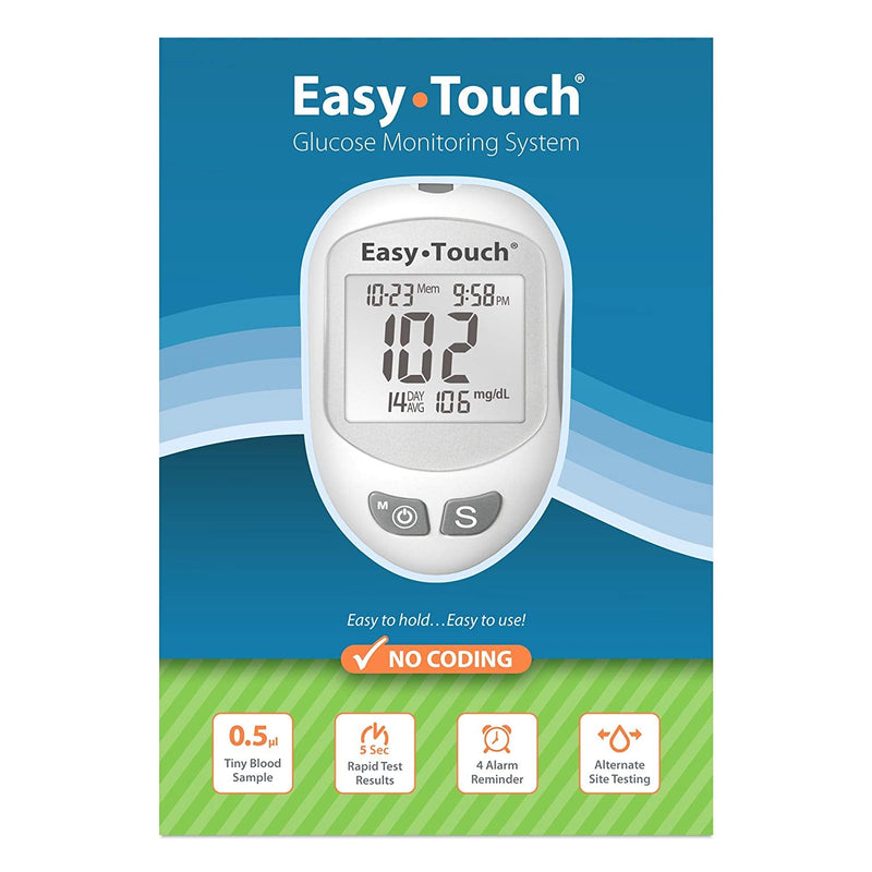 Blood Glucose Meter Easy Touch 5 Second Results Stores up to 300 Result No Coding Required (Case of 6) 