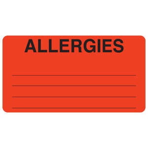 Pre-Printed Label Allergy Alert Red ALLERGIES Alert Label 1-3/4 X 3-1/4 Inch (Roll of 250)