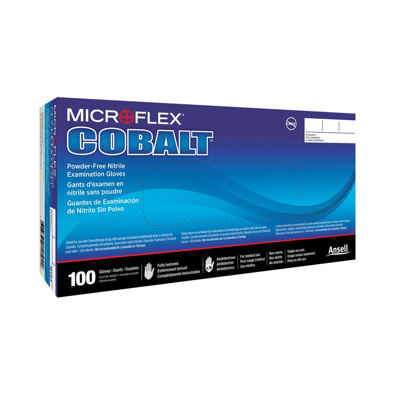 Exam Glove MICROFLEX Cobalt Small 100 per Box NonSterile Nitrile Standard Cuff Length Fully Textured Blue Not Rated 