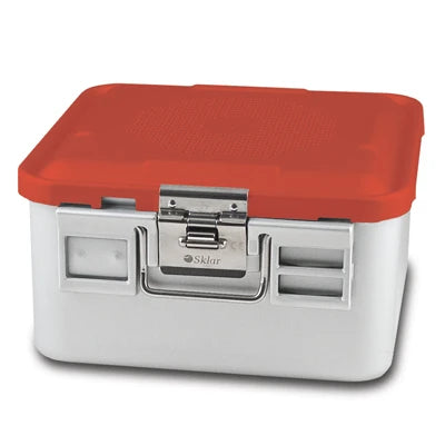 SklarLite Sterilization Container - Half-Size, Safe Lid, Perforated Bottom, 11-1/4" x 11" x 6", Red - 10-4636
