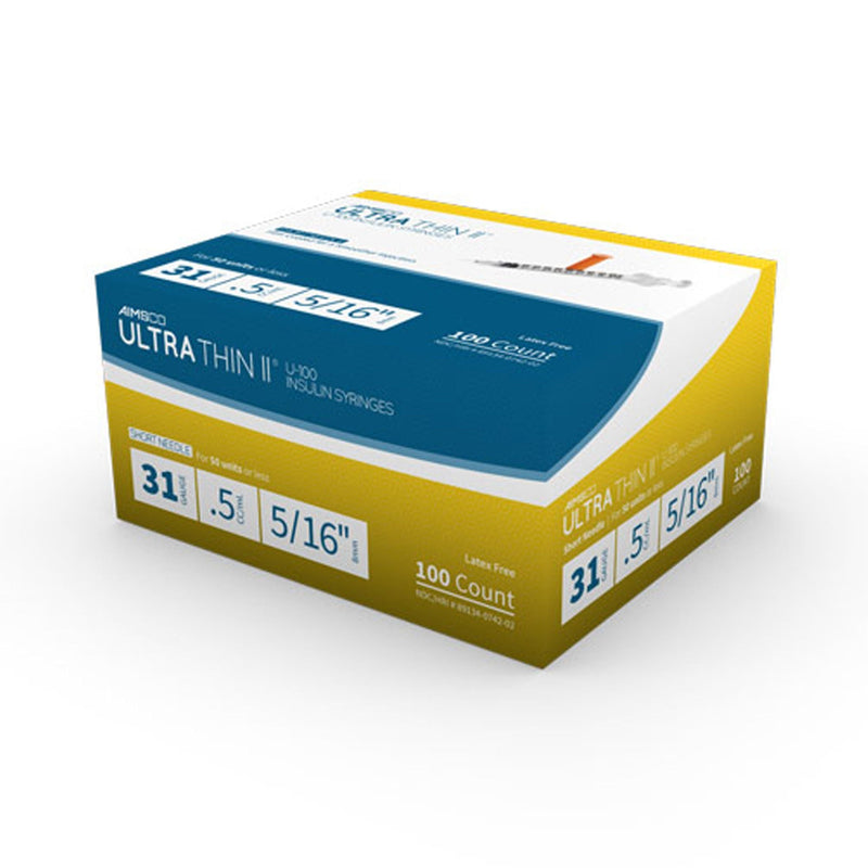 Ultra-Thin II Standard Insulin 0.5 mL Syringe with Needle, 31 Gauge, 5/16 Inch (Case of 500) 