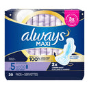 Always Maxi Extra Heavy Overnight Pads with Wings, Size 5 (Pack of 20)