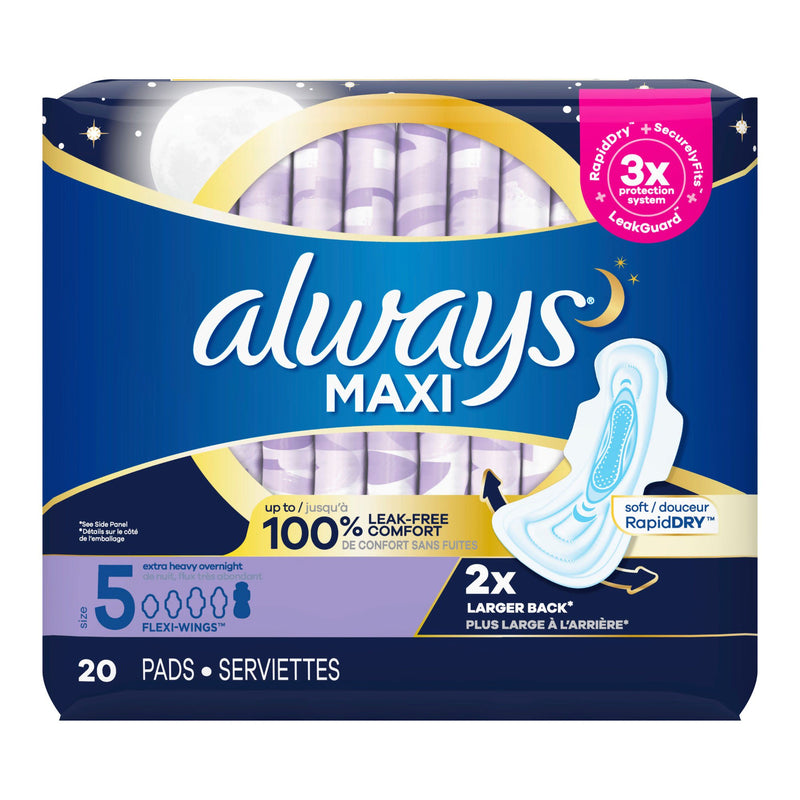 Always Maxi Extra Heavy Overnight Pads with Wings, Size 5 (Pack of 20)