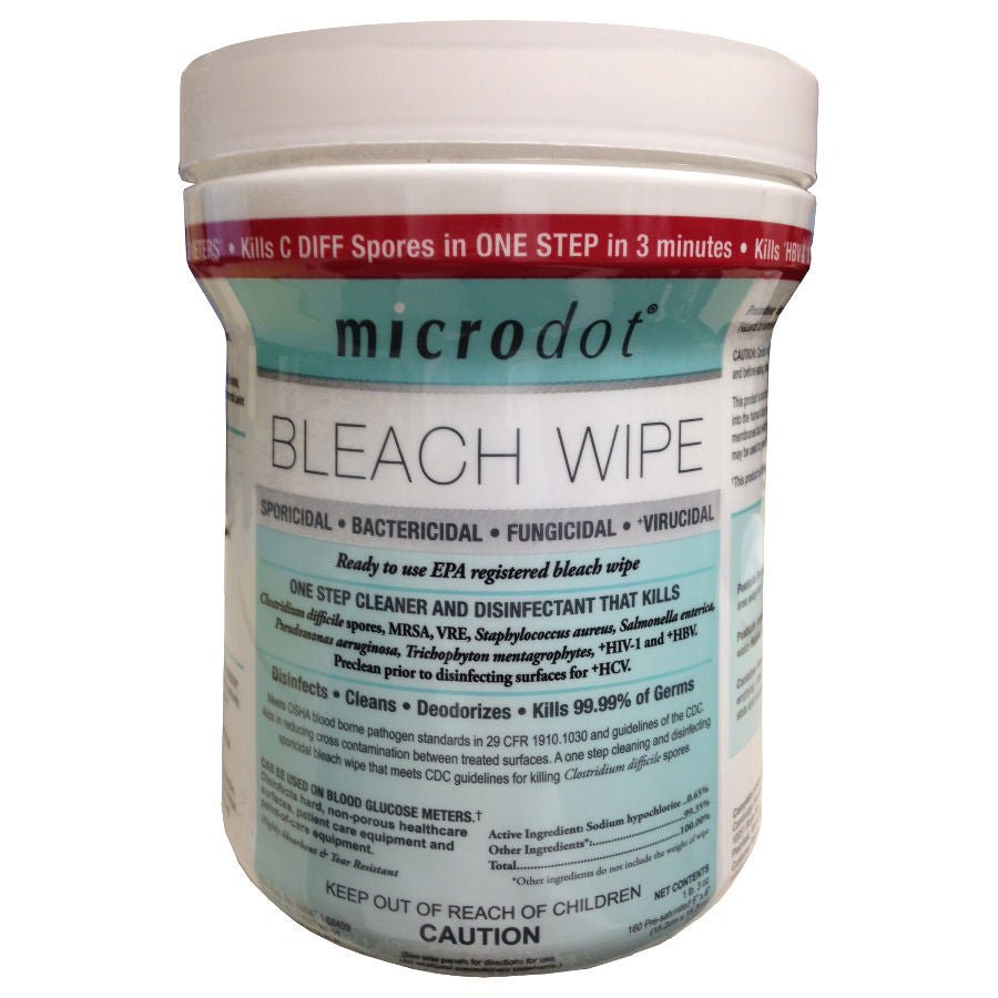 Microdot Bleach Surface Disinfectant Wipes, Canister, 160 ct. (Case of 12 Canisters)