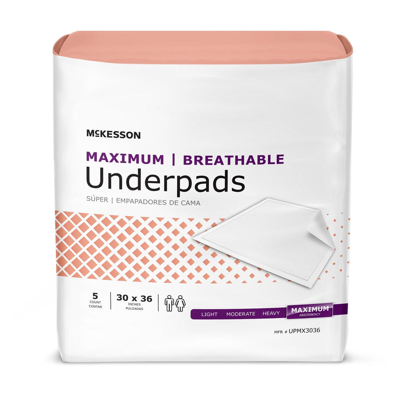 McKesson Brand McKesson Ultimate Breathable Underpads, Heavy Absorbency, 30 x 36 Inch, White (70/CS) 