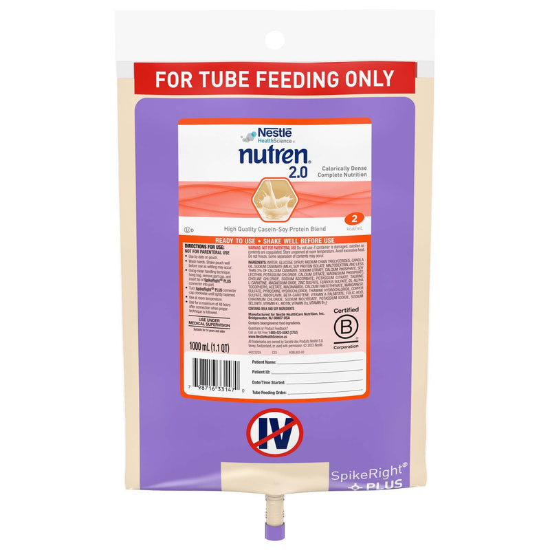 Nutren 2.0 Tube Feeding Formula, 1000 mL Ready to Hang Prefilled Container (Case of 6)