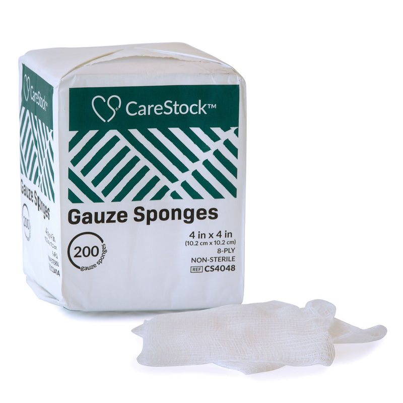 CareStock Gauze Sponge, 4 x 4 in. 8-Ply, Medical-Grade Cotton Wound Dressing (Case of 4000)