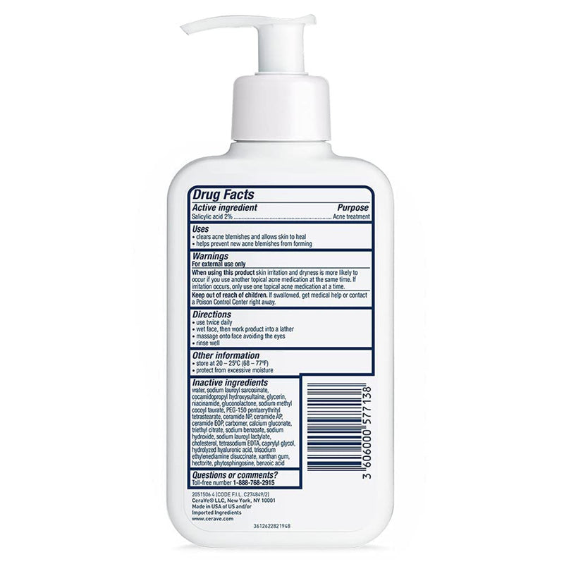 CeraVe 2% Salicylic Acid Acne Control Cleanser with Ceramides & Hectorite Clay