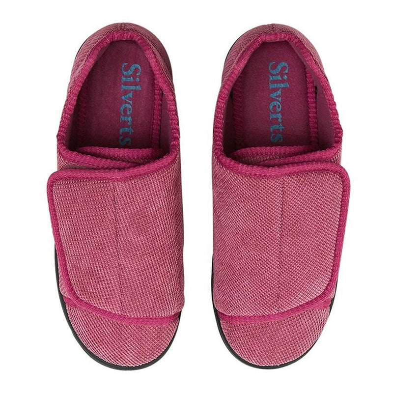 Silverts Women's Double Extra Wide Easy Closure Slippers, Dusty Rose, Size 10 