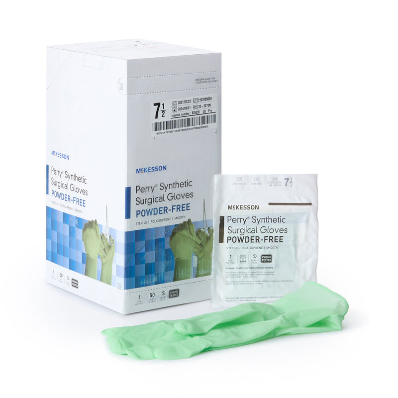 McKesson Perry Performance Plus Polyisoprene Surgical Glove, Size 7.5, Green (Case of 4 Boxes)