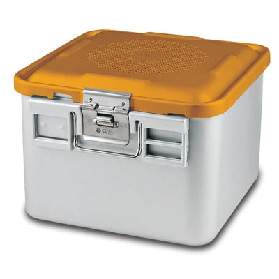 SklarLite Sterilization Container - Half-Size, Standard Lid, Non-Perforated Bottom, 11-1/4" x 11" x 8", Yellow - 10-4646 