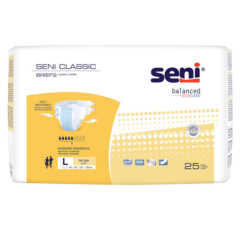 Seni Classic Incontinence Briefs for Men and Women, Moderate Absorbency, Large (25/PK)