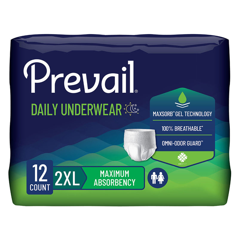 Prevail Daily Underwear Maximum Absorbent Underwear, 2X-Large (Case of 48)