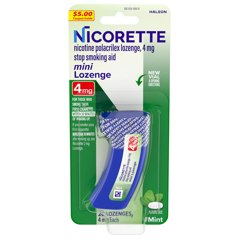 Nicorette Nicotine Polacrilex Lozenges 4 mg, Coated Ice Mint (Carton of 20)