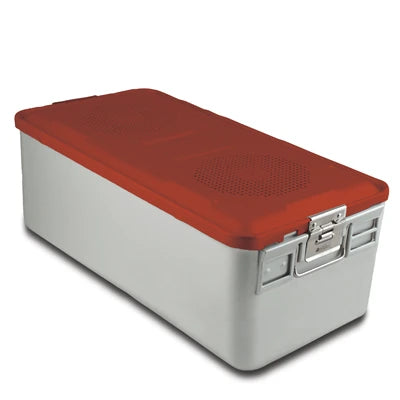 SklarLite Sterilization Container - Full-Size, Safe Lid, Non-Perforated Bottom, 23" x 11" x 8", Red - 10-4172 