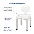Carex Universal Bath Seat with Back, 400-lb Capacity (Each)
